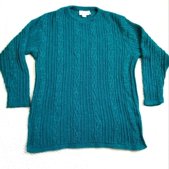 Diane Von Furstenburg S/M green shimmer tunic cable knit sweater 90s Vintage - Picture 1 of 6